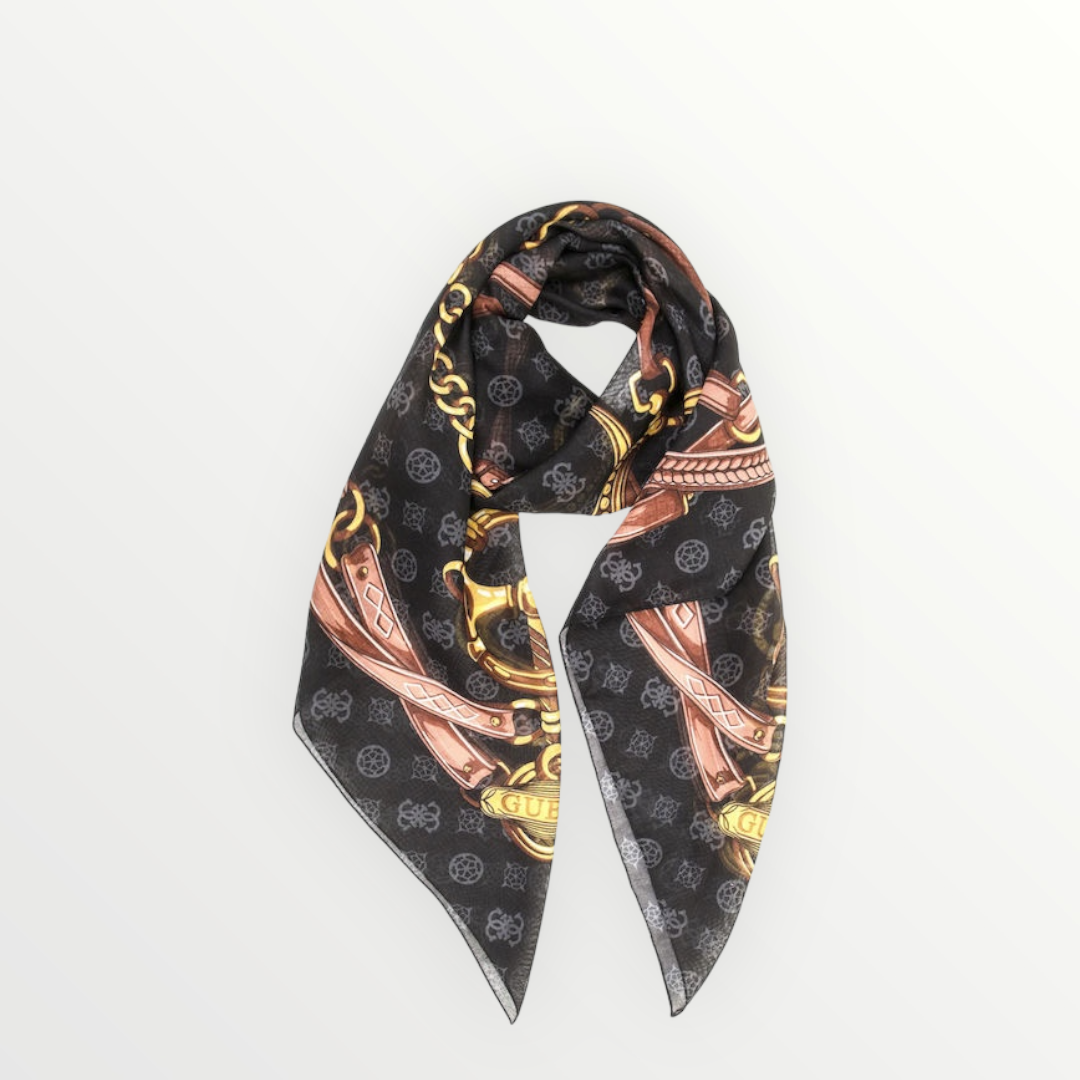 Guess foulard logo e catena oro Nero