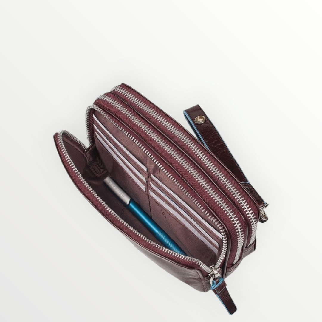 PIQUADRO B2 Pouch 3Zip Marrone Pelle